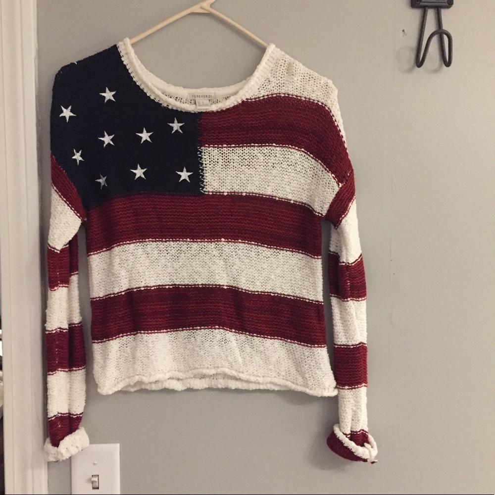Forever 21 Red, White & Blue American Flag Knit Sweater